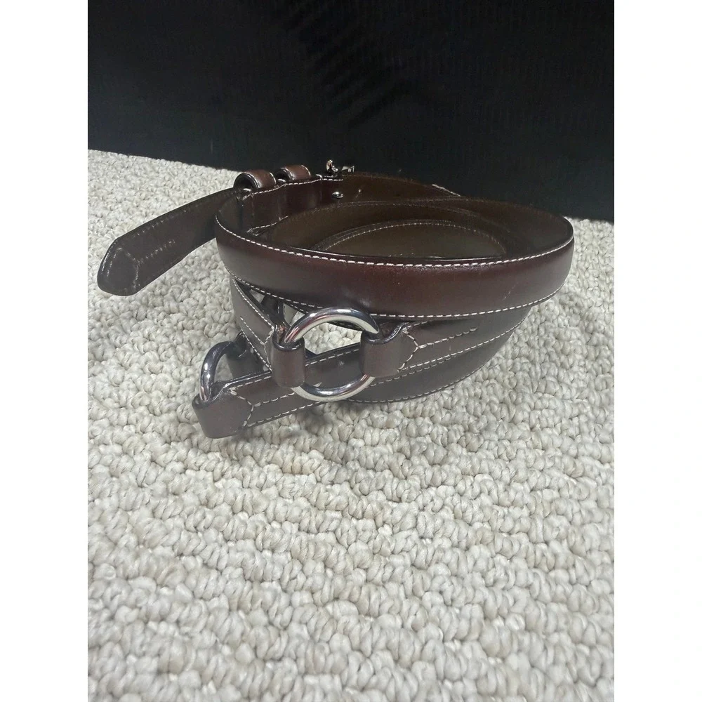 Lauren Ralph Lauren Brown Leather Double Wrap Belt Silver Hardware Small